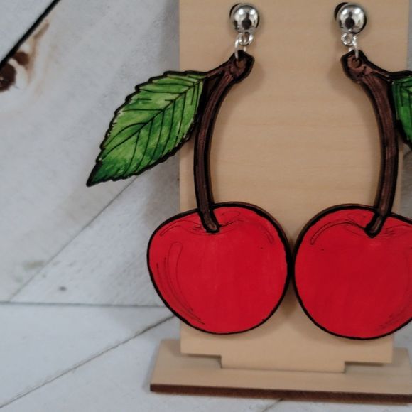Large Red Cherry Earrings - Picture 6 of 6